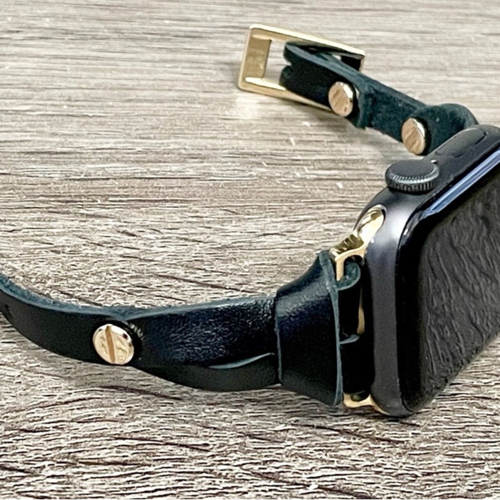 Black Leather with gold accents Strap